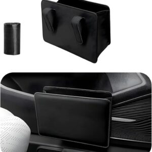 Car Trash Can, Foldable Waterproof Leather Car Garbage Organizer Holder, Automotive Mini Dustbin Container with One Roll Trash Bag, Universal Interior Car Accessories (Black)