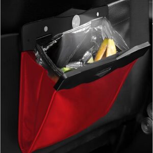 Hanging Car Trash Bag, Foldable Magnetic Garbage Can with Smart LED for Front Back Seat, Multi-Functional Waterproof Leather Rubbish Bag Storage Pocket, Car Accessories (Red)