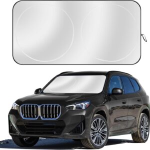 Car Sun Shade Windshield - Foldable Sun Car Window Shield  Coated Silver Cloth Reflective Polyester Material Blocks 99%  , Fits Most Windshields(Large63 x 35 in)
