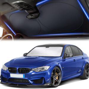 Windshield Sun Shade| 240T Polyster Windshield Shade for Sun,Heat,UV Rays |Reflective Car Sun Shade Windshield  Front Windshield Sunshade for Cars,Trucks, Sedans,   (64" x 32")